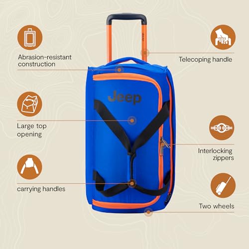JEEP JS009D TWO WHEEL ROLLING TRAVEL DUFFLE BAG, BLUE, 20 INCH - BLUE - Like New