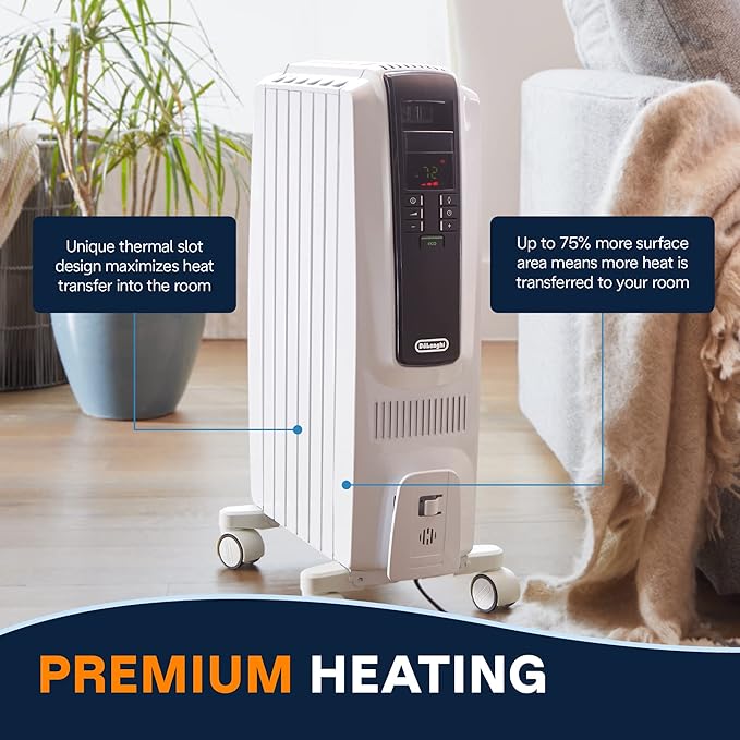 De'Longhi Dragon Digital Oil Filled Radiator Heater 1500W Electric Space - WHITE - Like New