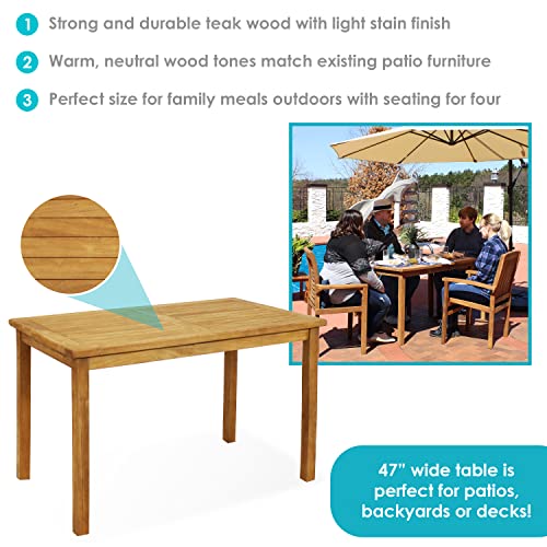Sunnydaze Rectangular Solid Teak Outdoor Dining Table - Light Wood Stain - Like New