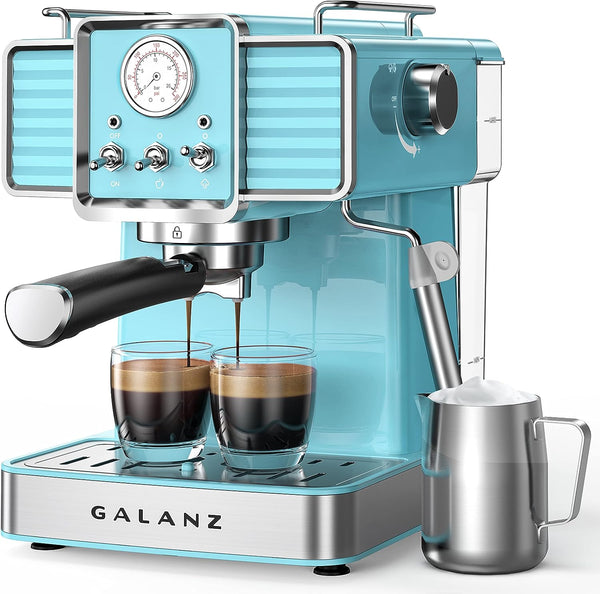 Galanz Retro Espresso Machine with Milk Frother 1350W, 1.5L - BEBOP BLUE - Like New