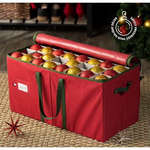 ZOBER LARGE CHRISTMAS ORNAMENT STORAGE BOX - DUAL ZIPPER - RED - Brand New