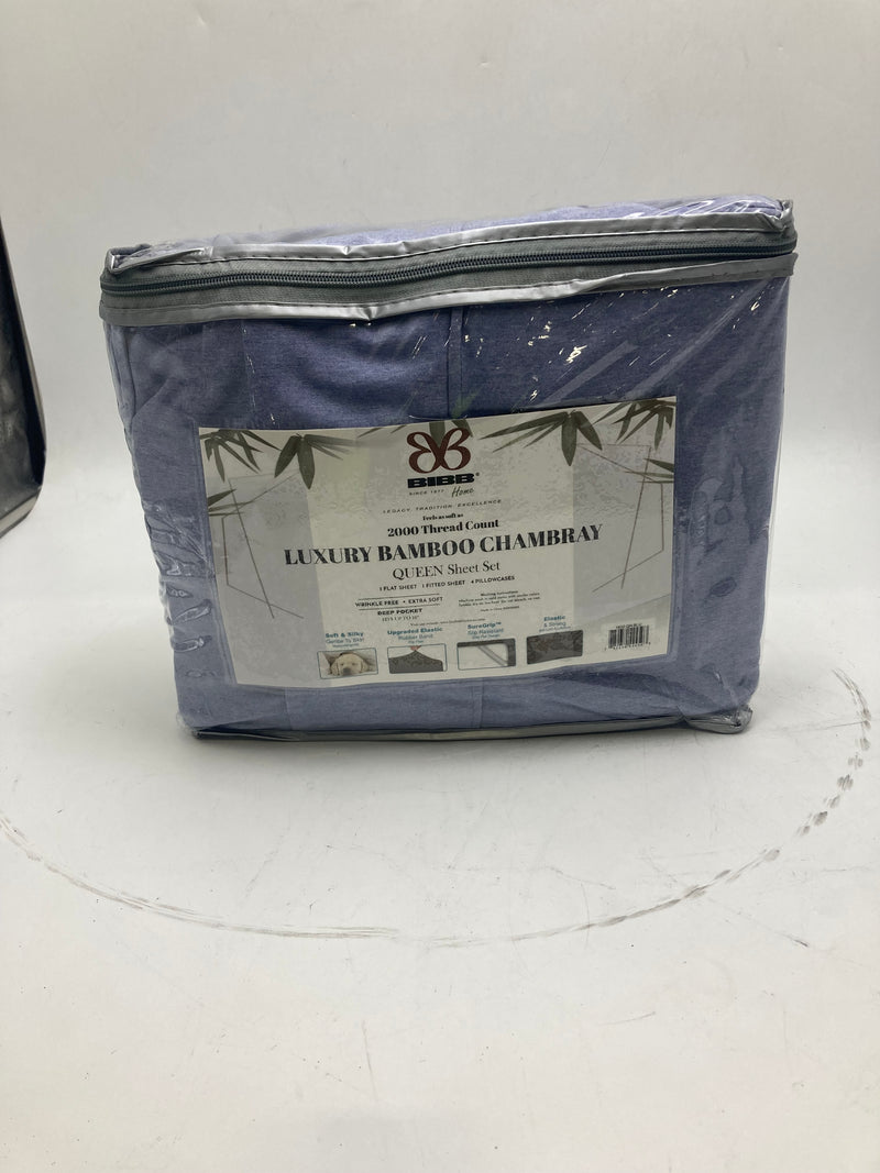 BAMBOO SHEET QUEEN 2000 SERIES 1 FLAT SHEET 1 FITTED SHEET 4 PILLOWCASES BLUE - Like New