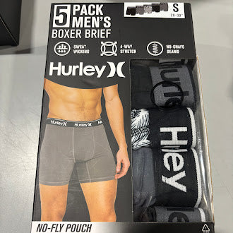 HURLEY 5 PACK MEN'S BOXER BRIEFS - SIZE: MEN S - Brand New