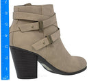 MVE Shoes Double Crisscross Buckle Bootie Side Zip Stacked Heel - Taupe Dist 10 - Brand New
