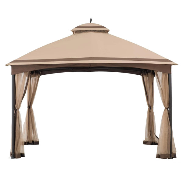 SUNJOY PENDLETON 10.5 X 13 FT 2-TIER STEEL GAZEBO, TAN & BROWN - Like New