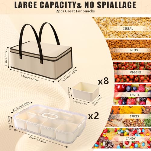 2 Pcs Snackle Box Container, Stackable Snack tray with lid Divided Portable - Like New