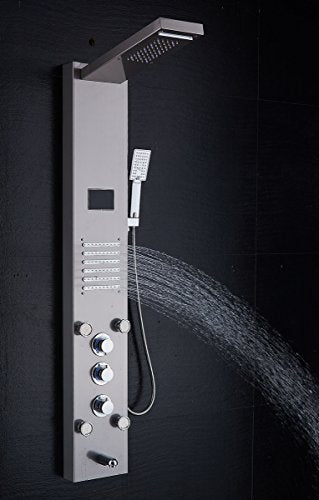 ELLO&ALLO LED RAINFALL WATERFALL SHOWER HEAD RAIN MASSAGE SYSTEM, BRUSHED NICKEL - Like New