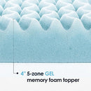 Mellow 4" 5-Zone Memory Foam Mattress Topper Cool Gel Infusion King - Blue - Brand New
