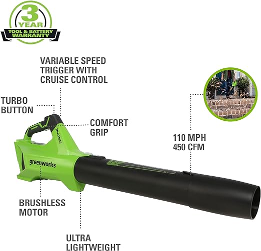 Greenworks 24-Volt 110 MPH 450 CFM Cordless Blower Tool Only - Black/Green Like New