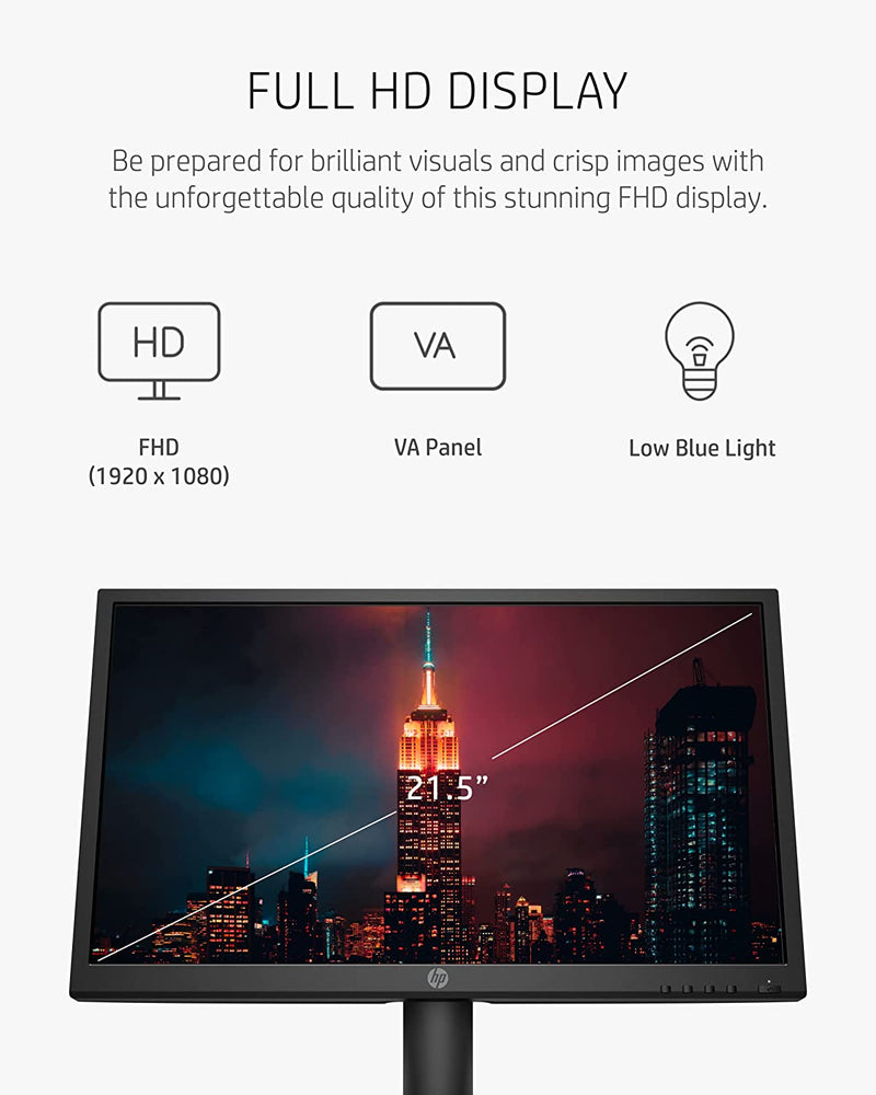 HP V223ve 21.5 FHD Monitor with 75Hz Refresh Rate and VESA Mounting - Like New