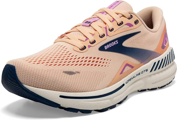 BROOKS WOMEN’S ADRENALINE GTS 23 RUNNING SHOE - APRICOT/ESTATE BLUE/ORCHID - 9.5 - Like New