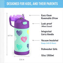 THERMOS FUNTAINER WATER BOTTLE STRAW 12 OUNCE KIDS STAINLESS STEEL - HEARTS - Like New