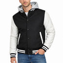 FORMAKER MEN'S HOODED VARSITY JACKET W/ DETACHABLE HOOD SIZE: 2XL - BLACK WHITE - Like New