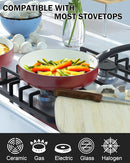 Cook N Home Pots Pans Set Nonstick 10-Piece Ceramic Kitchen Cookware Sets - RED - Like New