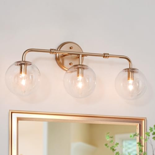 DURENT LIGHTING GOLD BATHROOM LIGHT FIXTURE, 3 LIGHT VANITY LIGHTS - GOLD - Like New