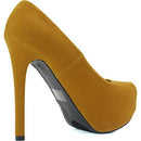 Qupid Women's Marquise06 Mustard Velvet Almond Toe Platform Stiletto Pump 7.0 - Like New