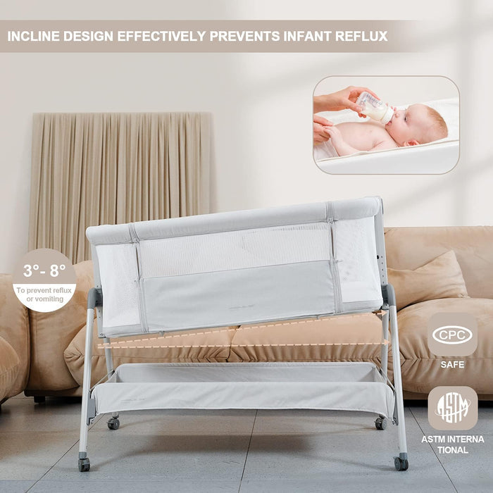 ANGELBLISS BABY BEDSIDE PORTABLE BASSINET BN02 - LIGHT GRAY - Like New
