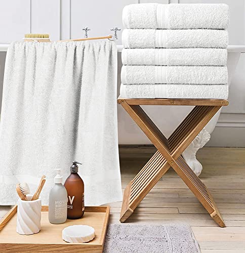 SIMPLY LOFTY 100% COTTON BATH TOWELS SET OF 6 ULTRA SOFT RING SPUN - WHITE - Brand New