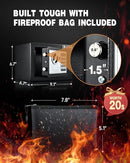 ADIMO SAFE BOX SMALL SAFE COLLEGE DORM ROOM FIREPROOF WATERPROOF KEYS - BLACK - Like New