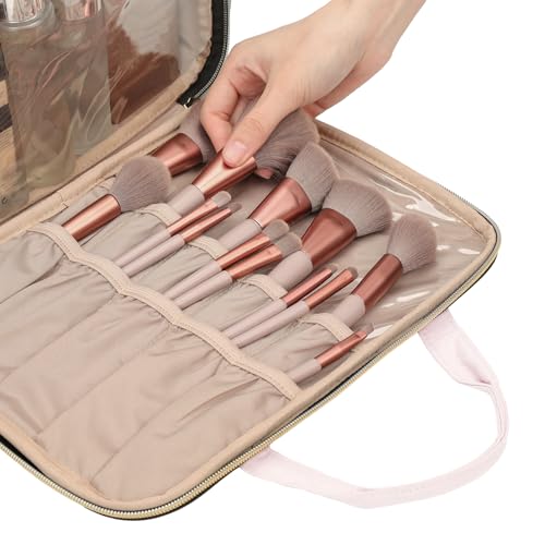 NISHEL TRAVEL MAKEUP BAG STAND UP PORTABLE COSMETIC ORGANIZER - PINK - Brand New
