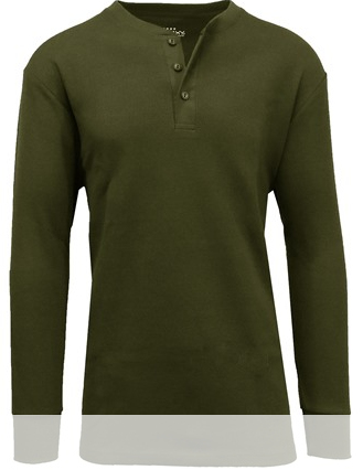 BLUE ICE GBH MEN'S WAFFLE-KNIT HENLEY THERMAL SHIRT - SIZE: MEN L - OLIVE - Brand New