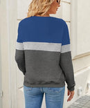 FKEEP WOMENS CREW NECK SWEATSHIRT COLORBLOCK PULLOVER TOP, DARK BLUE/GRAY, M - Brand New