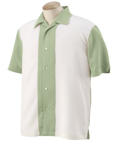 HARRITON M575 MEN'S TWO-TONE BAHAMA CORD CAMP SHIRT SIZE 2XL - GREEN MIST/CREME - Like New