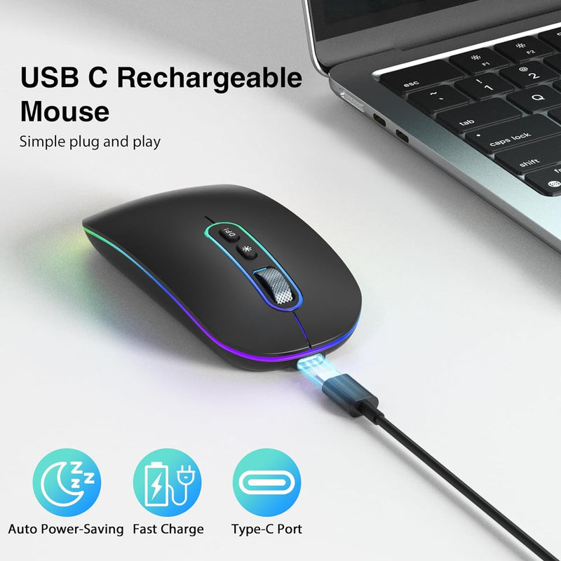 cimetech Bluetooth Mouse, Wireless Rechargeable Mouse, BT + 2.4G, M01-RD - BLACK - Like New