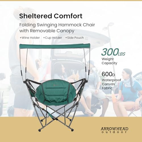 ARROWHEAD OUTDOOR PORTABLE FOLDING SWINGING HAMMOCK CAMPING CHAIR - GREEN - Like New