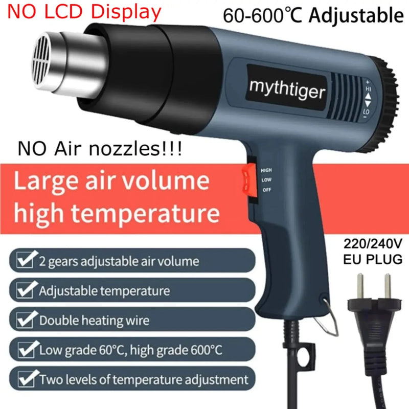 MYTHTIGER 2000W HEAT GUN PROFESSIONAL HOT AIR GUN 60-600D 4 NOZZLES - BLUE/BLACK - Like New