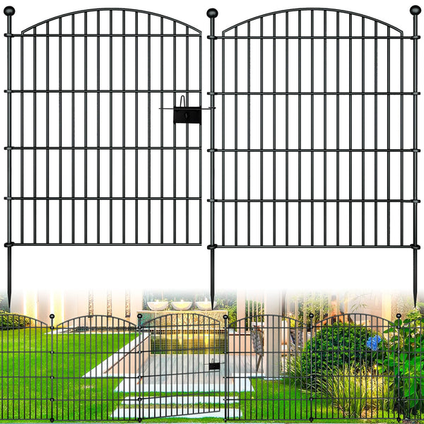 RICHMEN 10 PANELS GARDEN FENCE DOG FENCE OUTDOOR FOR YARD, 32H X 23.6FT - BLACK - Like New