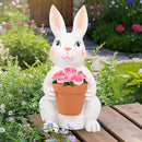 BRIGHTEVER SOLAR POWERED OUTDOOR GARDEN STATUES- RABBIT, 11.8IN - FLOWER POT - Like New