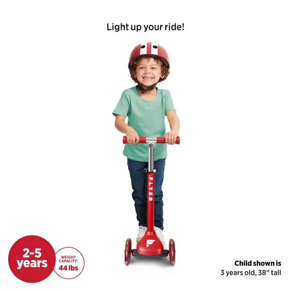 RADIO FLYER GLIDER JUNIOR KICK SCOOTER WITH LIGHT UP WHEELS 3-WHEEL - RED/WHITE - Like New