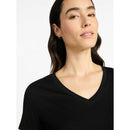 TIME AND TRU COTTON V-NECK TEE SHORT SLEEVES (4-6) - SIZE: WOMEN S - BLACK SOOT - Like New