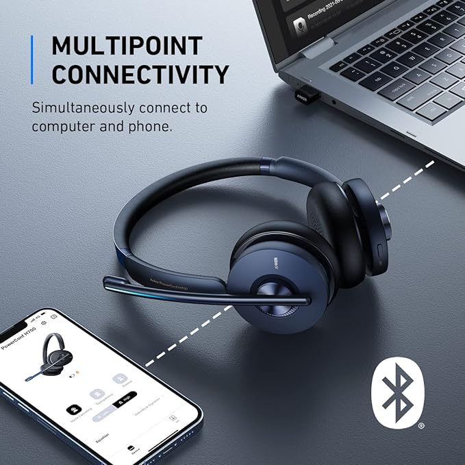 Anker PowerConf H700 Charging Stand Bluetooth Headset Microphone A3510032 - BLUE - Like New