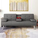 Futon Sofa Bed, Linen Fabric Futon Sofa Bed with 2 Cup Holders and Pillows - Like New