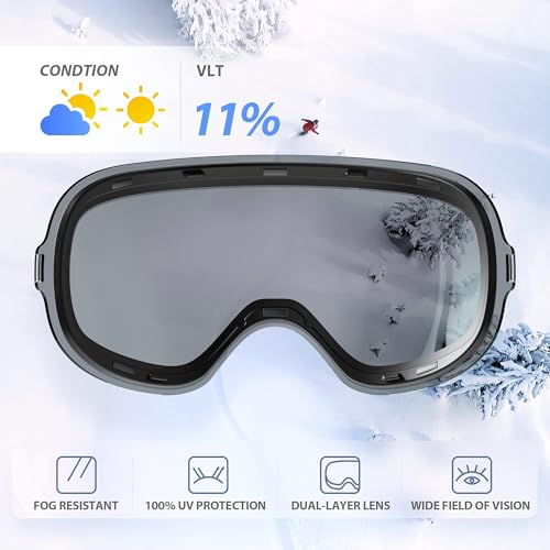 VANRORA Ski Goggles, Frameless Interchangeable Lens, Anti Fog, Orange/Gray - Like New
