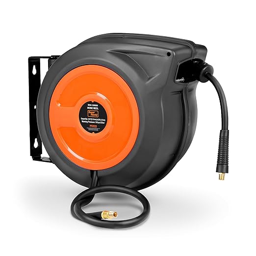 SUPER HANDY Enclosed Air Hose Reel 50' Ft Hose Retractable GUR020 - BLACK/ORANGE - Like New