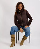 KENSIE WOMEN'S MIXED MEDIA SHORT PUFFER WITH KNIT SLEEVES - SIZE: L - CHOCOLATE - Brand New