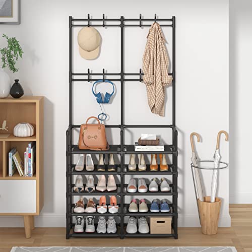 LAIENSIA 5-Tier Entryway Coat Rack, Coat and Shoe Rack, 8 Hooks - BLACK Like New