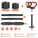 Dripex Adjustable Dumbbell Set 4 in 1 Barbell/Kettlebell/Push up 15KG Home Gym - Brand New