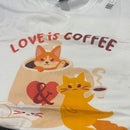 GILDAN LOVE IS COFFEE AND A PET IN MY LAP T SHIRT - SIZE: WOMEN M - WHITE - Like New