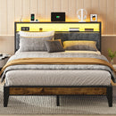 OLEVS QUEEN BED FRAME METAL PLATFORM BEDQUEEN 2-TIER STORAGE LED LIGHT - BLACK - Like New