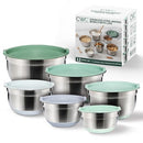 COOK WITH COLOR STAINLESS STEEL MIXING BOWLS WITH LIDS 12 PIECES - SAGE - Like New