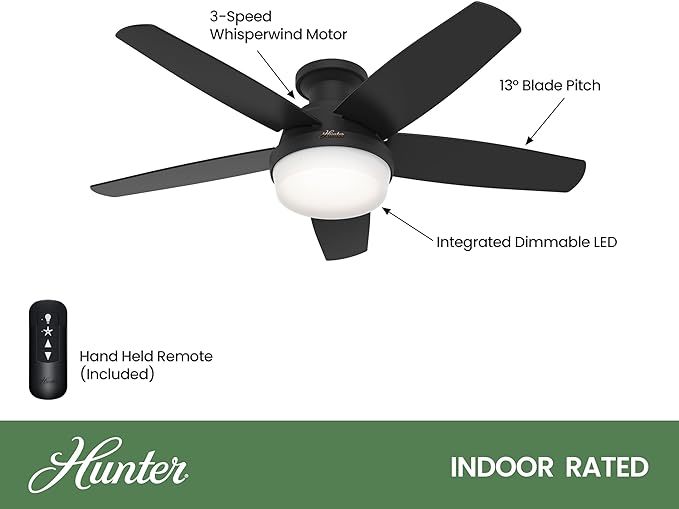 Hunter Fan 48" Ceiling Fan LED Light Kit Handheld Low Profile 52590 - BLACK - Like New