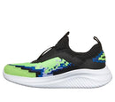 402164L Sketchers Boys Ultra Flex 3.0-4K Pointz, Lime/Blue, Size 4 - Like New