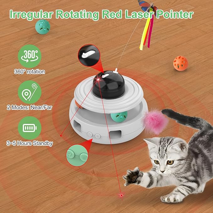 DOOPO Cat Toys 5 in 1 Automatic Interactive Kitten Toy Laser Pointer - WHITE Like New