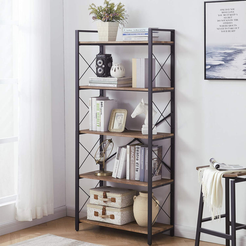OIAHOMY Industrial Bookshelf，5-Tier Vintage Bookcase and Bookshelves Brown Oak - Like New
