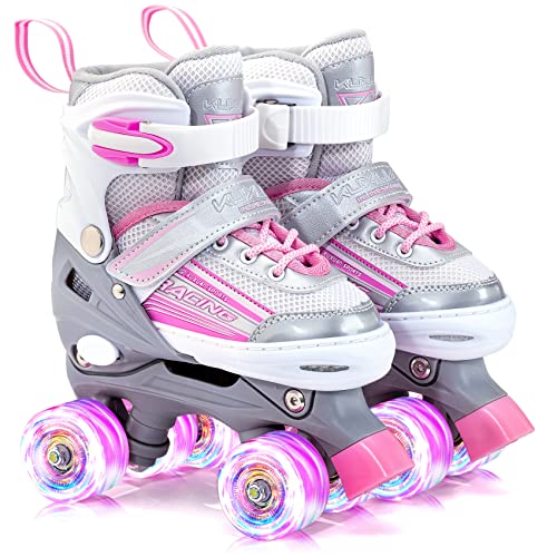 KUXUAN LIGHT UP PINK ROLLER SKATES SHOES KIDS GIRL ADJUSTABLE - Scratch & Dent