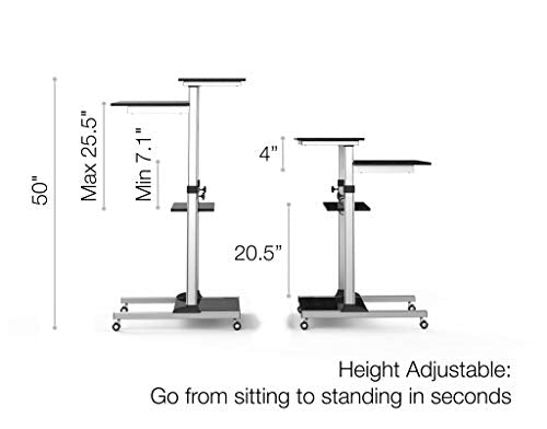 TECHORBITS ROLLING DESK STANDING SITTING MOBILE CART WHEELS OF-WS-T01 - BLACK - Like New
